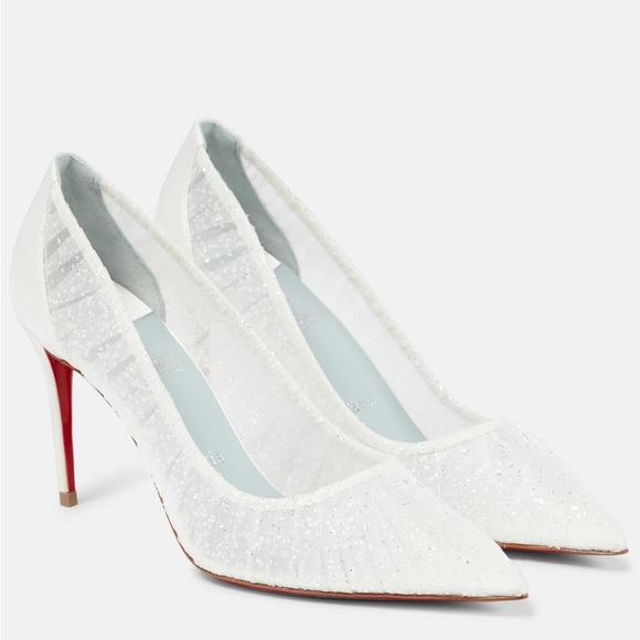 Christian Louboutin Shoes - SOLD ‼️Christian Louboutin Kate Draperia 85 White Glitter Tulle Bridal Low Heel